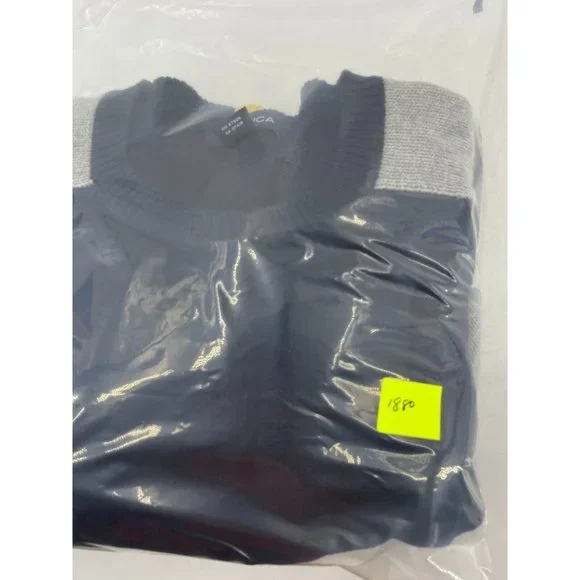 Nautica Men's 100% Cotton Navy Blue Gray Long Sleeve Knit Sweater Size Medium - Picture 9 of 9